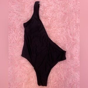 Black Single Strap, Single Cup Half Bodysuit | Small S